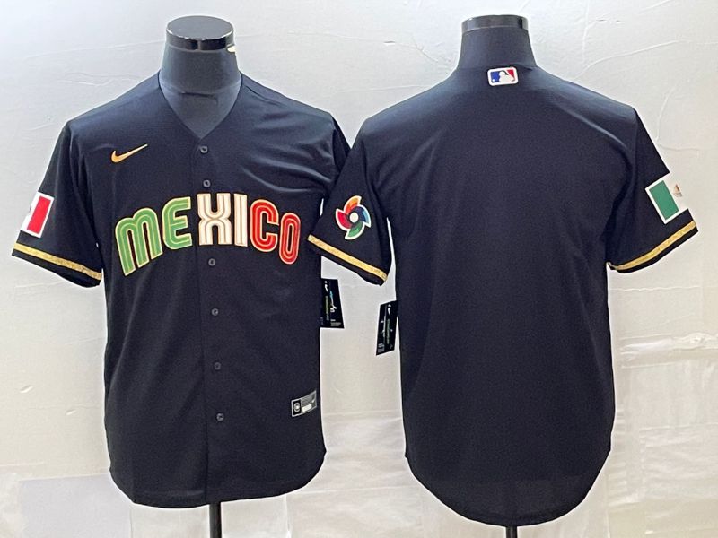 Men 2023 World Cub Mexico Blank Black gold Nike MLB Jersey2